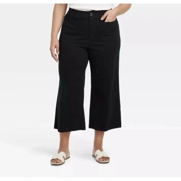 NEW Ava & Viv Women’s High-Rise Wide Leg Crop Pants - Black - Picture 1 of 14